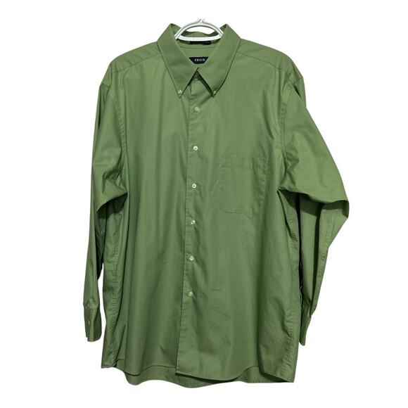 IZOD Silky Poplin Men's Green Long Sleeve Button Down Shirt Size 17‎ 32/33 - Picture 1 of 4
